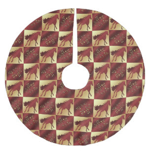 Maroon and Gold Horse And Gold Leaves Print Brushed Polyester Tree Skirt