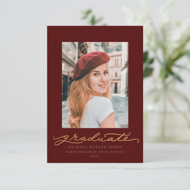 Maroon and Gold Millennial Script Invitation (Standing Front)