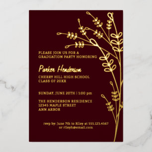 Maroon and Gold Modern Floral Graduation Party