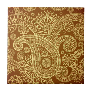 Maroon and gold paisley pattern.png ceramic tile