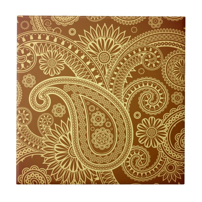 Maroon and gold paisley pattern.png ceramic tile (Front)