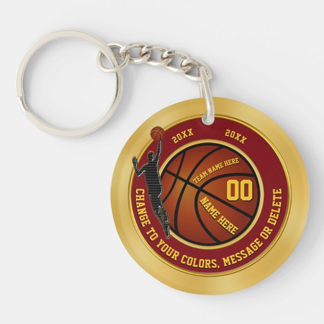 Maroon and Gold Personalised Basketball Keychains (Front)