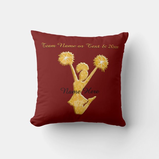 Maroon and Gold Personalised Senior Cheer Gifts Cushion (Front)