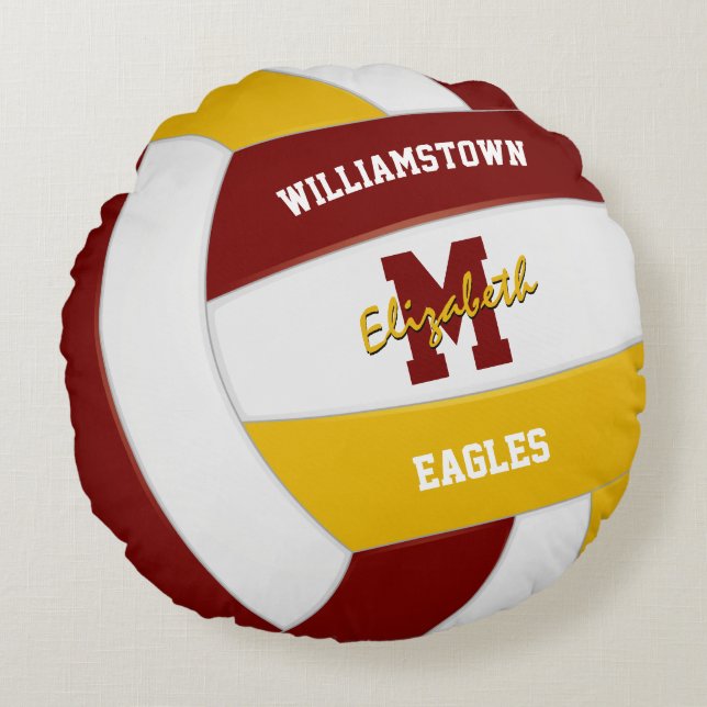 maroon and gold sports team colours volleyball roo round cushion (Front)
