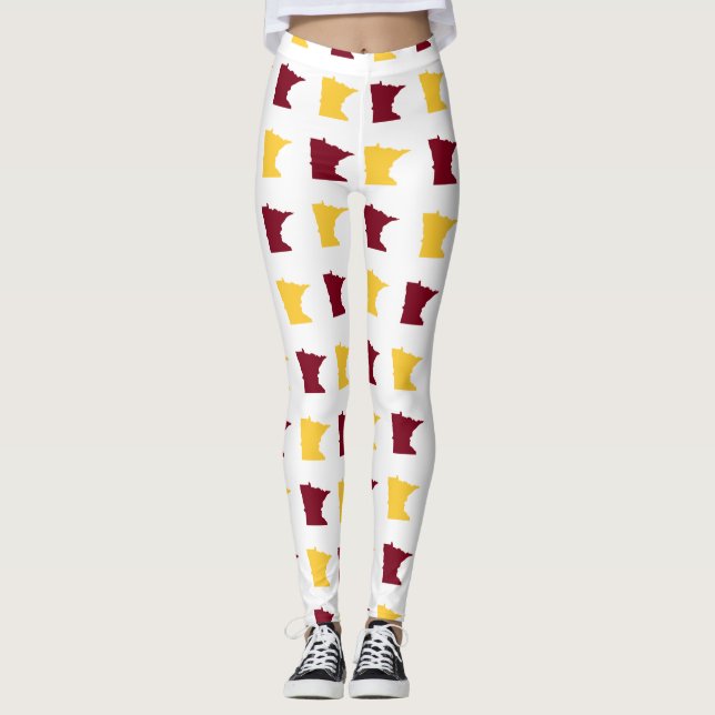 Maroon and Gold State of Minnesota Pattern Leggings (Front)