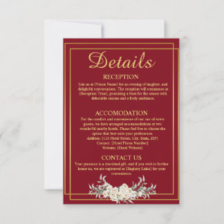Maroon and Gold Wedding Details Enclosure Card