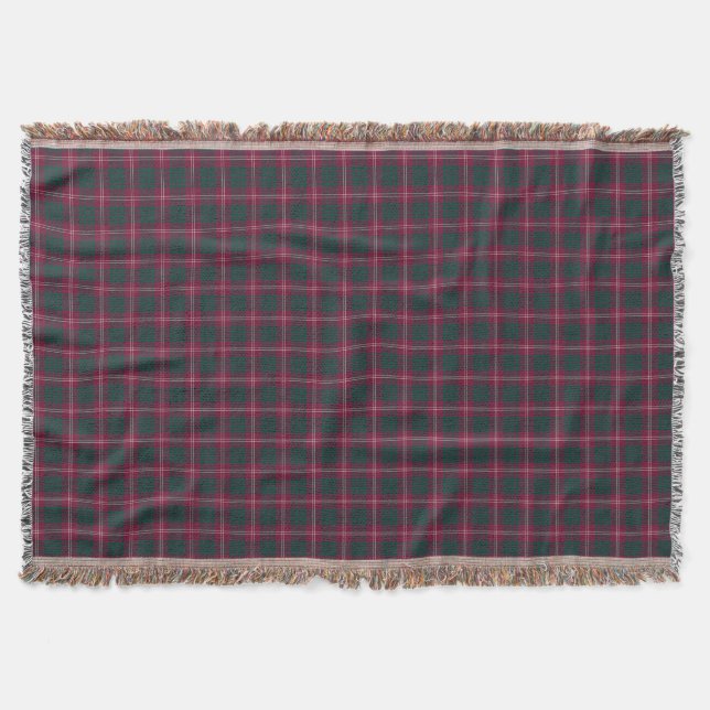 Maroon and Green Crawford Clan Scottish Plaid Throw Blanket (Front)
