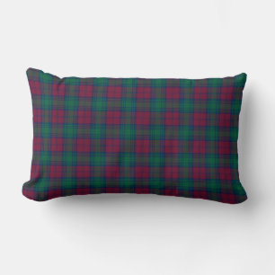Maroon and Green Lindsay Clan Scottish Plaid Lumbar Cushion