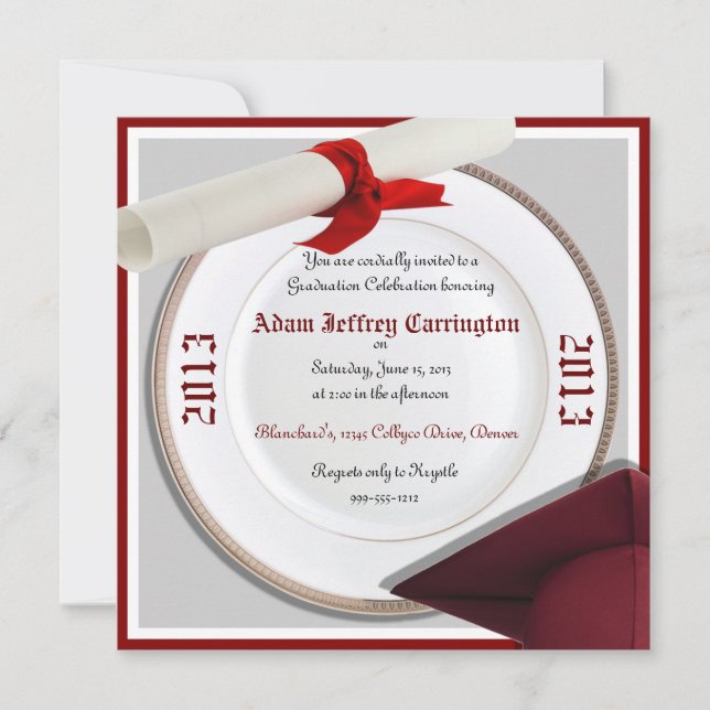 Maroon and Grey Graduation Party Invitations (Front)