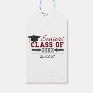 Maroon and Grey Typography Graduation Gift Tags