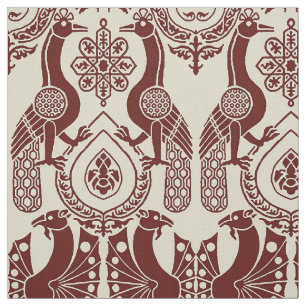 Maroon and Ivory Mediaeval Peacocks and Dragons Fabric