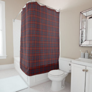 Maroon and Navy Blue Rustic Plaid Shower Curtain