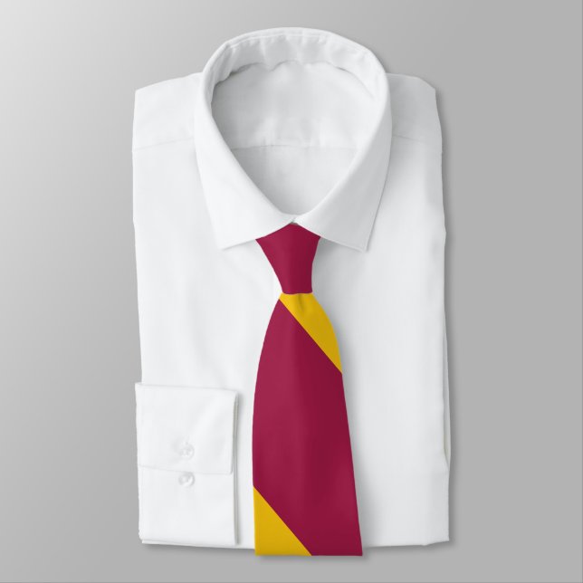 Maroon and Nu Gold Broad University Stripe Tie (Tied)