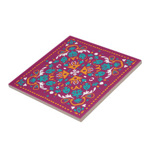 Maroon and orange Azulejo Ceramic Tile