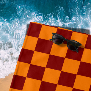 Maroon and Orange Chequered Vintage Beach Towel