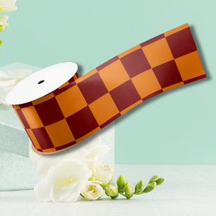 Maroon and Orange Chequered Vintage Satin Ribbon