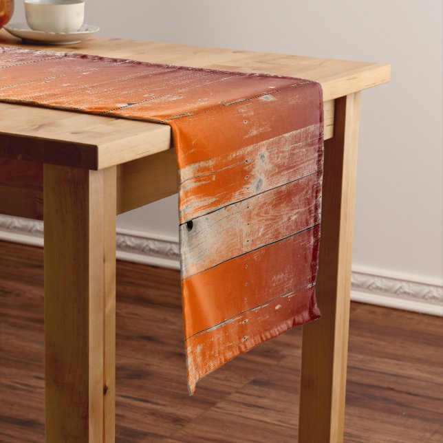 Maroon and Orange Team Colours Rustic Barn Wood Long Table Runner (In Situ)