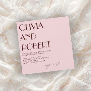 Maroon and pale pink aesthetic wedding invitation