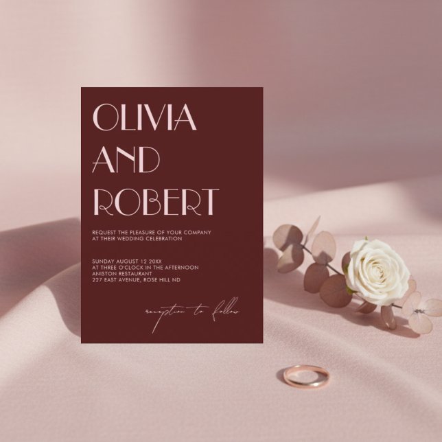 Maroon and pale pink aesthetic wedding invitation  (Creator Uploaded)