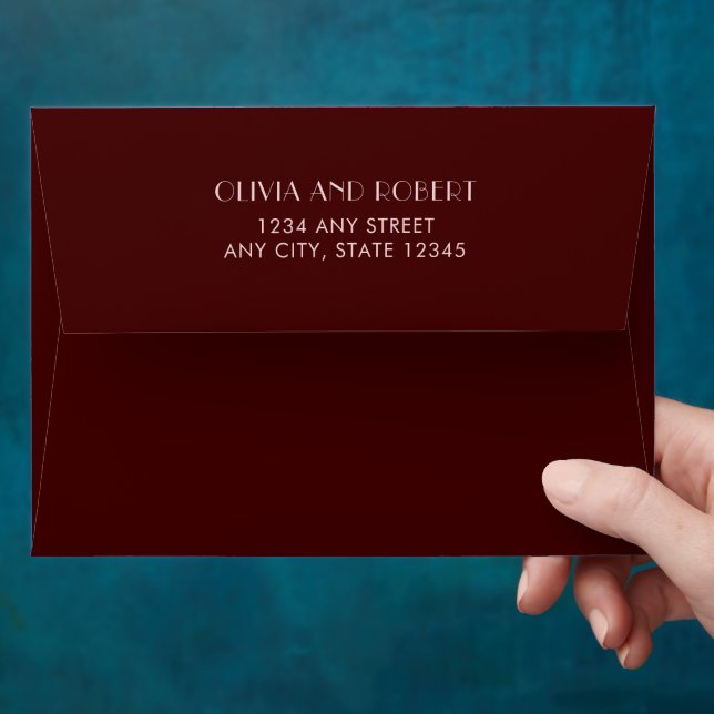 Maroon and pale pink simple wedding envelope  (Hand)