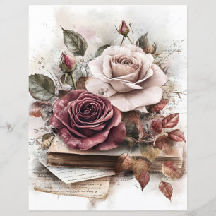 Maroon and pink roses with books scrap-booking