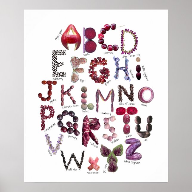 Maroon and Purple Alphabet | Fruits and Veggies  Poster (Front)