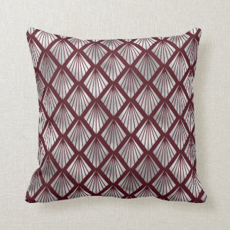 Maroon and Silver Art Deco Diamond Pattern Cushion