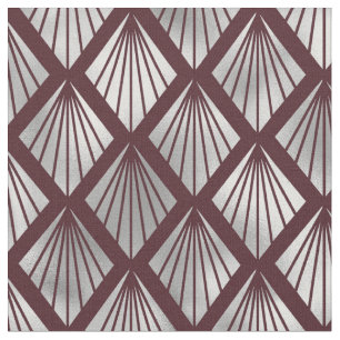 Maroon and Silver Art Deco Diamond Pattern Fabric