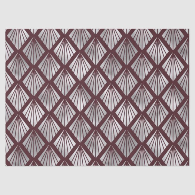 Maroon and Silver Art Deco Diamond Pattern Tissue Paper (Front)