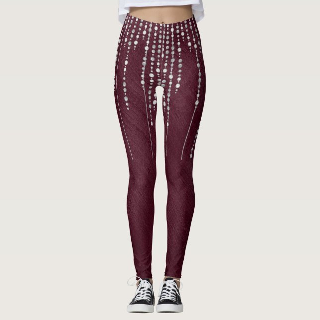 Maroon and Silver Beads Leggings (Front)