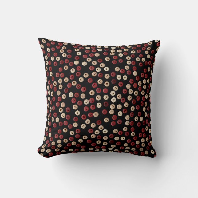 Maroon and Tan Coloured Button Pattern Cushion (Front)