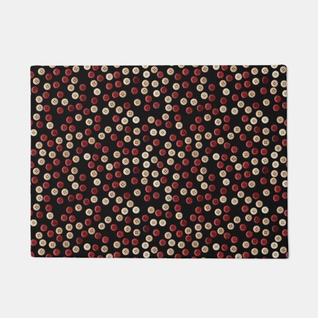 Maroon and Tan Coloured Button Pattern Doormat (Front)