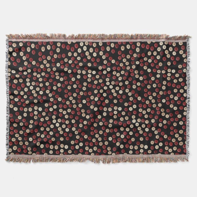 Maroon and Tan Coloured Button Pattern Throw Blanket (Front)