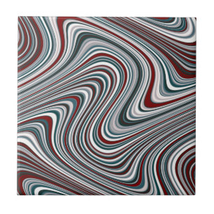 Maroon and Teal Blue Abstract Curvy Shapes Ceramic Tile