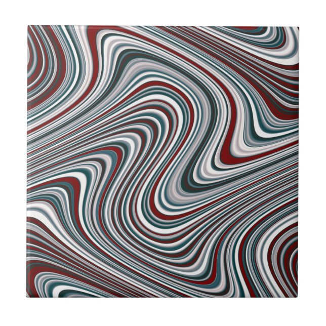 Maroon and Teal Blue Abstract Curvy Shapes Ceramic Tile (Front)