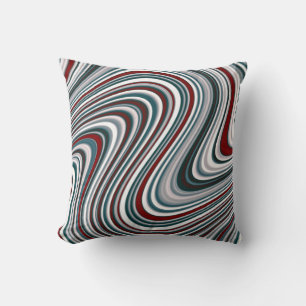 Maroon and Teal Blue Abstract Curvy Shapes Cushion