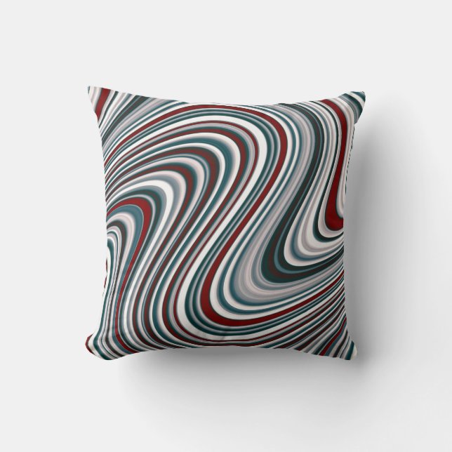 Maroon and Teal Blue Abstract Curvy Shapes Cushion (Front)