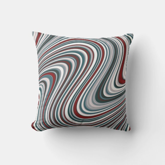 Maroon and Teal Blue Abstract Curvy Shapes Outdoor Cushion (Front)
