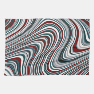 Maroon and Teal Blue Abstract Curvy Shapes Tea Towel