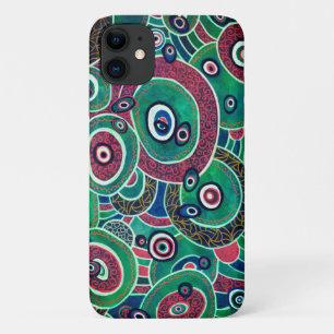 Maroon and Turquoise Circles and Ovals Original iPhone 11 Case