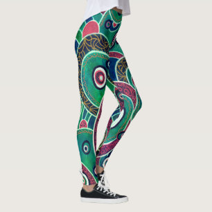 Maroon and Turquoise Circles and Ovals Original Leggings