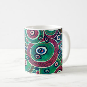 Maroon and Turquoise Circles Ovals Original Art Coffee Mug