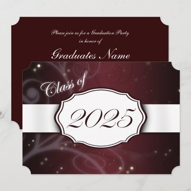Maroon and White 2025 Graduation Party Invitation (Front/Back)