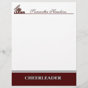 Maroon and White Cheerleader Stationery