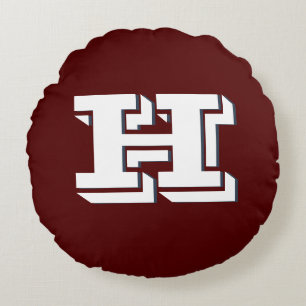 Maroon and White Collegiate Color Style Monogram Round Cushion