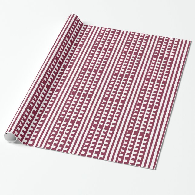 Maroon and White Combs Tooth Wrapping Paper (Unrolled)
