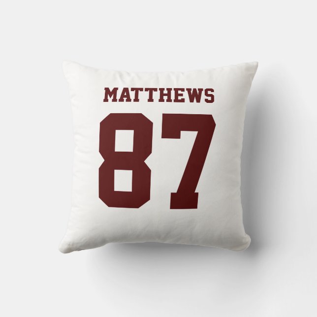 Maroon and White Double-Sided Sports Jersey Cushion (Back)