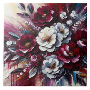 Maroon and white Floral arrangement Ceramic Tile