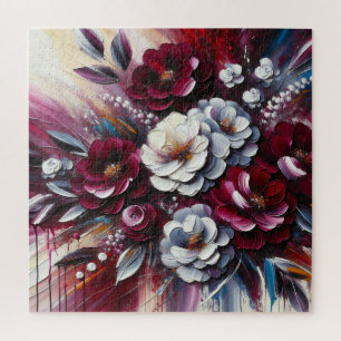 Maroon and white Floral arrangement Jigsaw Puzzle