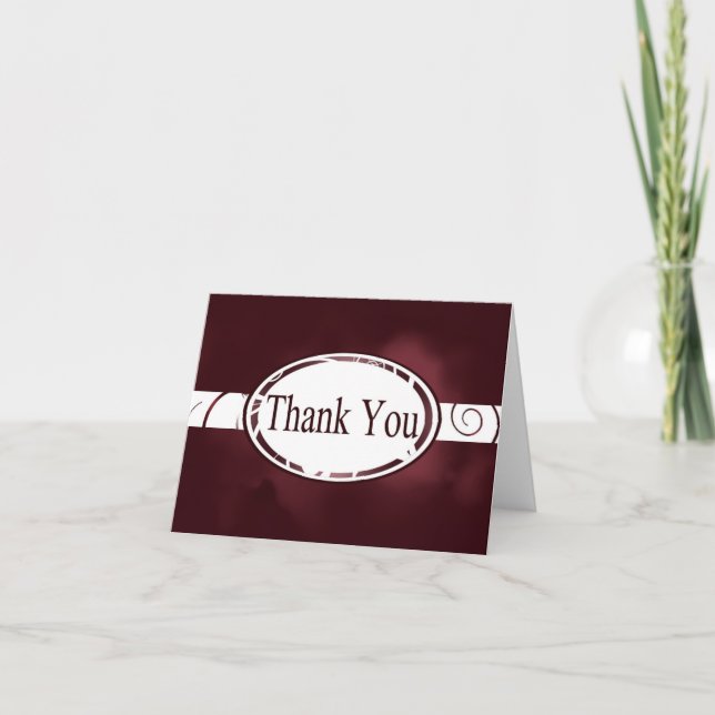 Maroon and White Floral Button Thank You Card (Front)